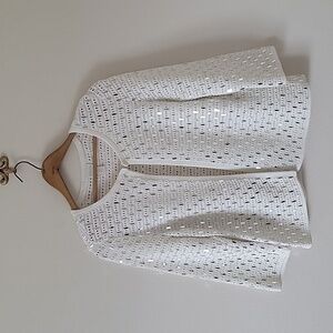 Chico's Ecru Sequin Shine Sammie Open Cardigan 3/4 Sleeves Size Medium M